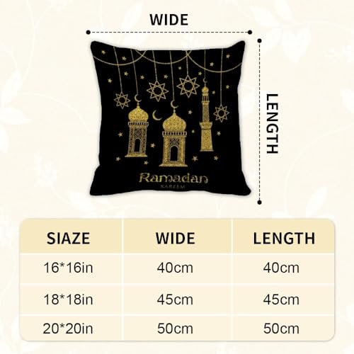 ramadan pillow covers 18x18 in black and gold pillow covers set of 2 Islamic moon star lantern floral Arabic geometric ramadan cushion cover traditional religious pillows cover throw pillowcover - color: Ramadan-1