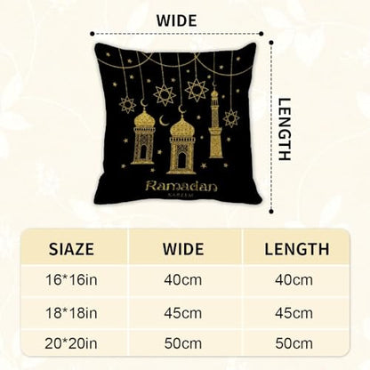ramadan pillow covers 18x18 in black and gold pillow covers set of 2 Islamic moon star lantern floral Arabic geometric ramadan cushion cover traditional religious pillows cover throw pillowcover - color: Ramadan-1
