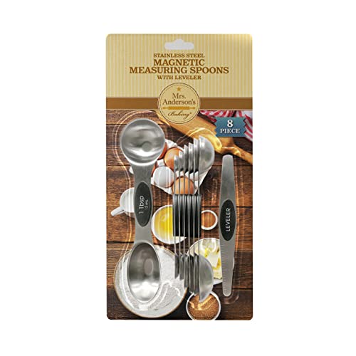 Mrs. Anderson’s Baking Dual-Sided Magnetic Measuring Spoons and Leveler, Heavyweight Stainless Steel, 8-Piece Set - style: Dual-Sided, Magnetic