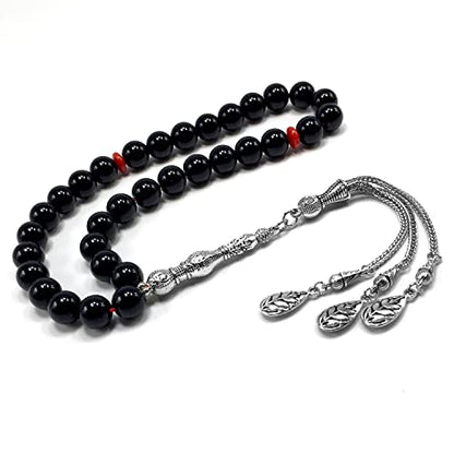 -Gentle Men Collection- Prayer Beads-Worry Beads-Tesbih-Tasbih-Tasbeeh-Misbaha-Masbaha-Subha-Sebha-Rosary (Shiny Black Glass -10 mm 33 Beads-) - color: Shiny Black Glass -10 mm 33 Beads-