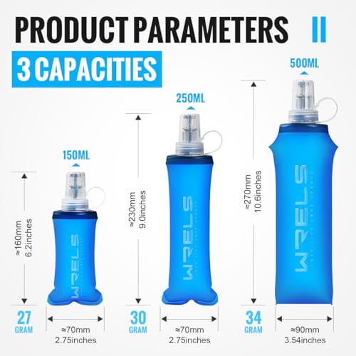 WRELS TPU Collapsible Soft Flask,Lightweight PBA Free Folding Running Water Bottles,Leakproof Durable Hydration Flask for Outdoors (250ml/8.45oz-2 Packs-Dark Blue) - color: 250ml/8.45oz-2 Packs-Dark Blue