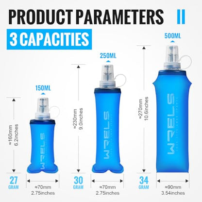 WRELS TPU Collapsible Soft Flask,Lightweight PBA Free Folding Running Water Bottles,Leakproof Durable Hydration Flask for Outdoors (250ml/8.45oz-2 Packs-Dark Blue) - color: 250ml/8.45oz-2 Packs-Dark Blue