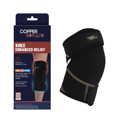 Knee Brace with Hot/Cold Therapy Copper Infused | Neoprene wrap for swelling and injuries, One size fits most, Includes 11.8 x 8.5 in cold compress, Odor reducing