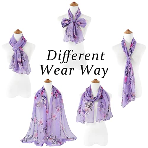 E-Clover Women Soft Floral Print Shawl Chiffon Sheer Scarf - color: Purple Floral-216