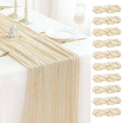 Sioloc 10 Pack Beige Cheesecloth Table Runner 120'' x 35'',Spring Easter Decor Soft Gauze Boho Wedding Table Decor for 10ft Table Birthday Party,Baby Shower, Bridal Shower, Home & Event Decor - color: Beige, size: 10pc