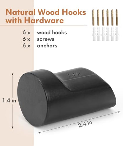 Optish Wood Wall Hooks for Hanging, 8 Pack Hat Hook for Walls, Coat Hook Wall Mount, Backpack Hooks for Walls, Bathroom Towel Hanger (Black) - color: Black