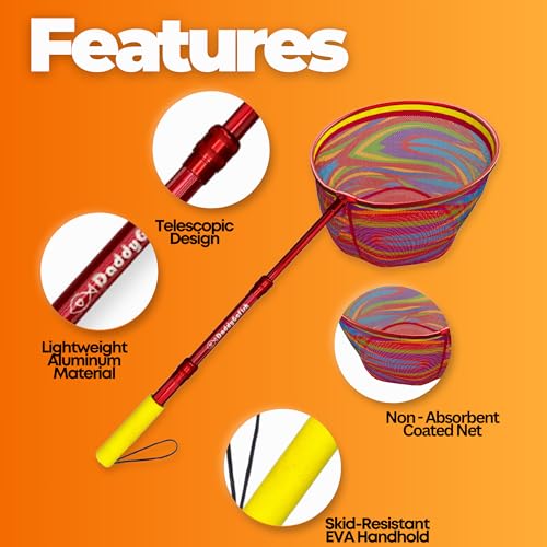 Kids Fishing Net - Extendable Telescopic Landing Net for Boy Girl Children Catching Small Fish Crab Shrimp Minnow Dragonfly Beach Pier Lake River Ocean - color: Style 1 (Red)