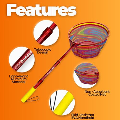 Kids Fishing Net - Extendable Telescopic Landing Net for Boy Girl Children Catching Small Fish Crab Shrimp Minnow Dragonfly Beach Pier Lake River Ocean - color: Style 1 (Red)