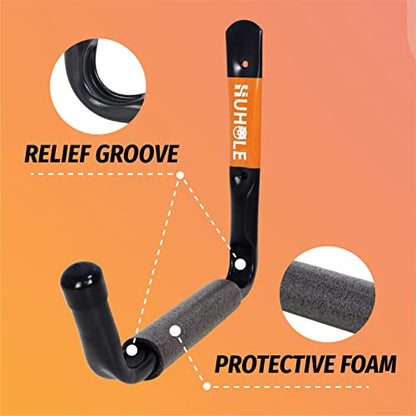 HUHOLE 4 Pack 13.6 Inch Jumbo Garage Storage Hooks | Wall Mount Hangers with 70 lb Capacity for Kayak, Ladders, Canoes, Snowboards, Folding Chairs, Paddleboards and Surfboards - size: 13.6" Ski Board Hanger