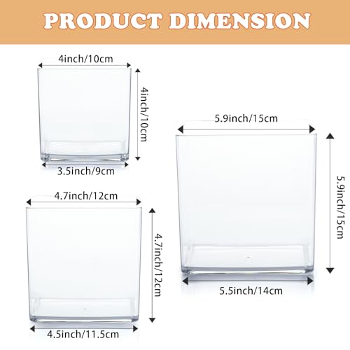 Acrylic Cube Vases Set of 3, Clear Square Vases, Shatterproof Flower Vase Decorative Centerpiece for Home, Wedding, 4”+5”+6”
