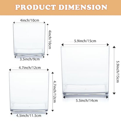 Acrylic Cube Vases Set of 3, Clear Square Vases, Shatterproof Flower Vase Decorative Centerpiece for Home, Wedding, 4”+5”+6”