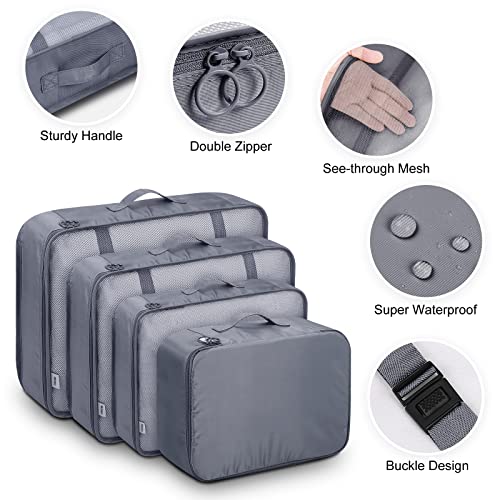 Mossio 9 Set Packing Cubes with Shoe Bag & Electronics Bag - Luggage Organizers Suitcase Travel Accessories - color: Grey