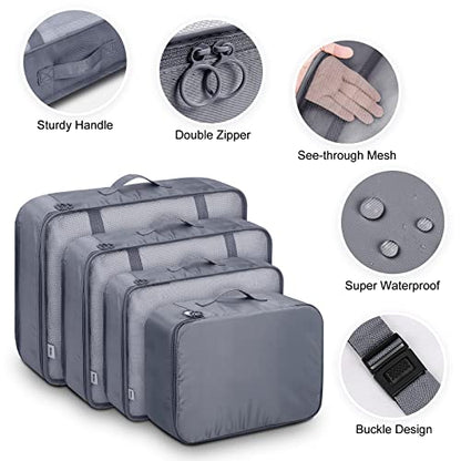 Mossio 9 Set Packing Cubes with Shoe Bag & Electronics Bag - Luggage Organizers Suitcase Travel Accessories - color: Grey