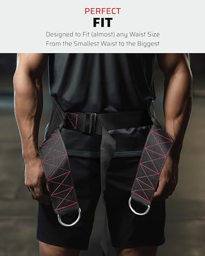 THEFITGUY Original Sled Pulling Belt for Sled Training | 2 straps (9.8ft), 4 hooks, rotates 360°. Fits most waists. For sled, resistance & agility training