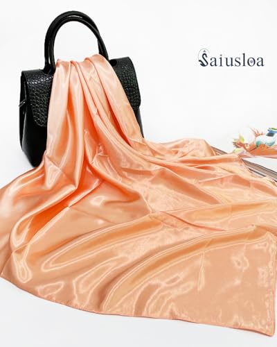 Saiusloa Solid Color Neck Scarf For Women Square Satin Head Scarves headband Bandanas 23.6× 23.6 inches - color: 22- Light Orange