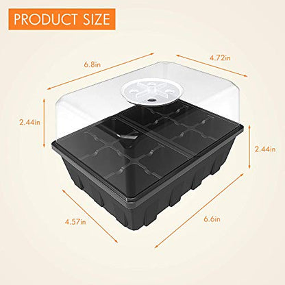 Gardzen 10 Pack Seed Starting Tray, Plant Germination Trays, Seed Starter Kit with Adjustable Humidity Vented Dome, Plant Growing Kit 6.6" x 4.5", Total 120-Cell, Black | Plant Germination Kit with Humidity Control Dome, 6.6"x4.5" Growing Trays for Seedli