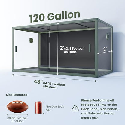 120 Gallon Reptile Tank for Bearded Dragon, Snake, Adult Reptile | Optimal Ventilation & Light Penetration by Rust Proof Mesh Top, Easy Assembly within 6 Steps with Clear Instruction - color: Earthy Green, size: 120 Gallon