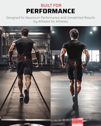 THEFITGUY Original Sled Pulling Belt for Sled Training | 2 straps (9.8ft), 4 hooks, rotates 360°. Fits most waists. For sled, resistance & agility training