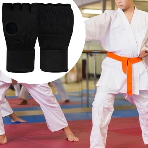 Kids Boxing Inner Gloves, Half Finger Hand Wraps with Adjustable Wrist Straps for Sparring and MMA Training, Black