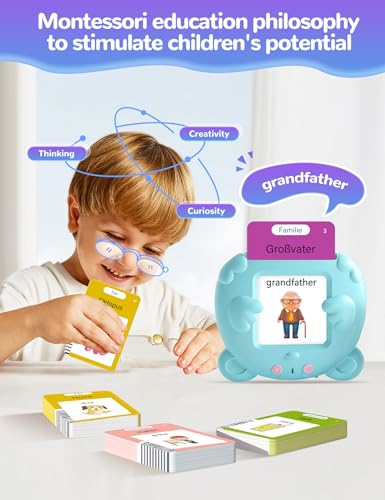 German and English Talking Flash Cards for Toddlers, 510 Sight Words Bilingual Learning Toys for Children, Autism Pocket Speech Therapy Toys, Deutsch Vocabulary Educational Flashcards - size: 510-German&English(blue)