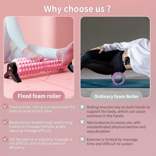 New Upgrade Bracket Foam Roller with Stand for Back Leg Pain, 21 Inch Firm Deep Tissue Muscle Massager for Sore Muscles (Pink) - color: Pink