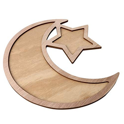 Ramadan Tray, Ramadan Wood Tray Moon Star Eid Mubarak Dessert Tray Ramadan Decorations, DIY Serving Tableware for Breakfast Dinner Dessert Pastry Display Holder Eid Decoration Ornament
