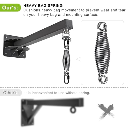 SELEWARE Wall Mount Heavy Bag Hanger Heavy Duty Punching Bag Hanger | 500LB Capacity Adjustable 360° Swivel Heavy Bag Bracket for Home Gym Indoor Outdoor Boxing, Muay Thai and MMA Training - size: A: 24" length (with spring)