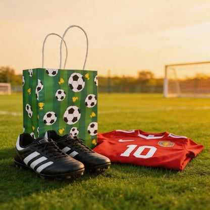 LAOREI 12 Pcs Soccer Goodie Bags, Green Soccer Party Favor Bags with Handles, Paper Gift Bags Soccer Themed Party Gift Bags for Birthday Party Soccer Party Supplies - color: Green