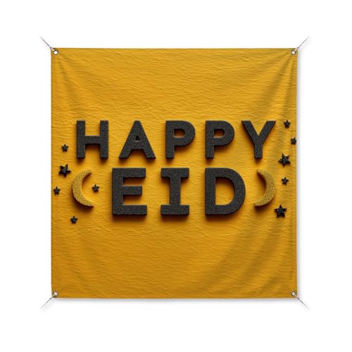 Happy Eid Large Banners and Signs for Outdoor by BCB Print | Festive Polyester Banner with 4 Hole for Easy Hang Indoor & Outdoor | 2x2ft Banner to Promote Business | HD Made in USA - color: Happy Eid, size: 2x2ft