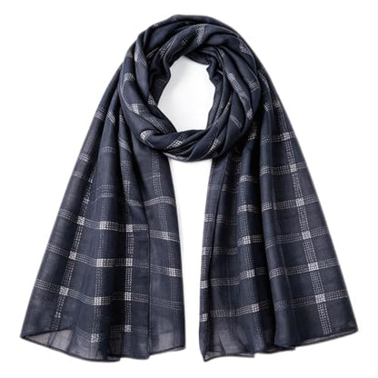 Hijab Scarf for Women Fashion Printed Modal Hijab Head Wrap Scarves Lightweight Long Scarf Shawls - color: Checkered Blue