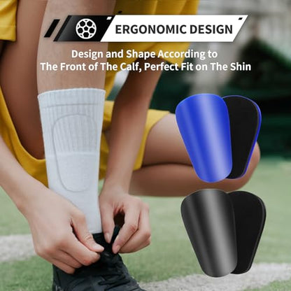 Extra Mini Soccer Shin Guards for Toddler, Kids, Youth & Adults | Ultra Lightweight Insert Small Shin Pads, Boys Girls Men Women, Shock-Absorbing Protection, 3.7×2.4 In, Training & Matches - color: Black+Blue