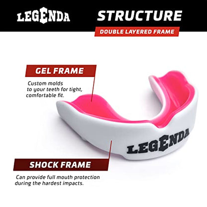 Legenda Sports Mouthguard for Kids (w/Case), Professional Mouthguard for Boxing, MMA, Karate, Football, BJJ, Martial Arts, Rugby, Lacrosse, Hockey (White/Pink) - color: White-pink