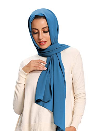 Txameru Hijab for Women Chiffon Hijab Scarfs for Women Long Shawl - color: Medium Blue