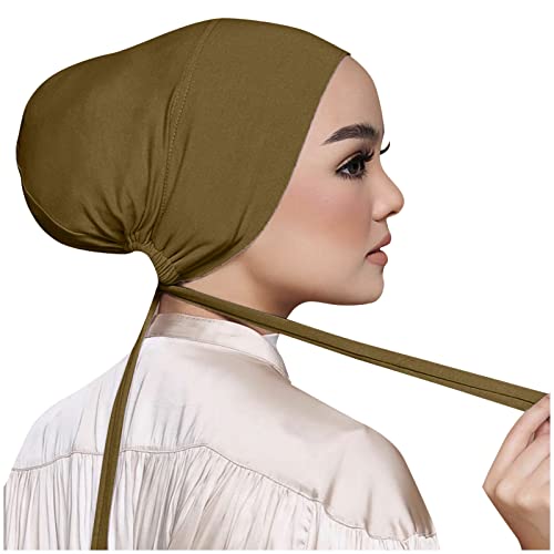 Chiffon Hijab with Undercap Fashion Solid Color Chiffon Head Wraps Under Scarf Caps Muslim Fashion Bandage - color: Ag