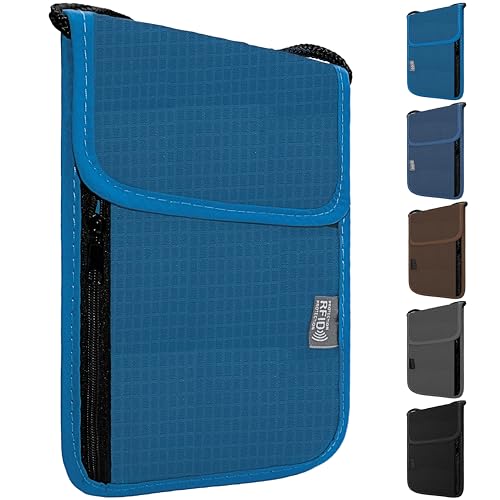 Travel Neck Wallet with RFID Blocking – Passport Holder Organizer Neck Pouch – Portable Easy to Conceal Travel Pouch (Light Blue) - color: Light Blue