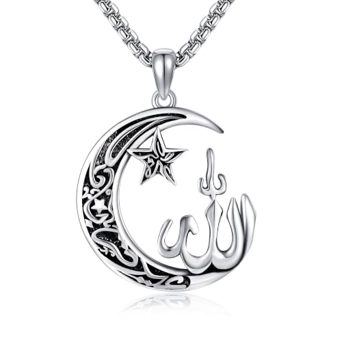 Allah Necklace 18K White Gold Plating With Oxidation Process Allah Pendant Necklace Muslim Islamic Jewelry Gifts For Men Women Mom