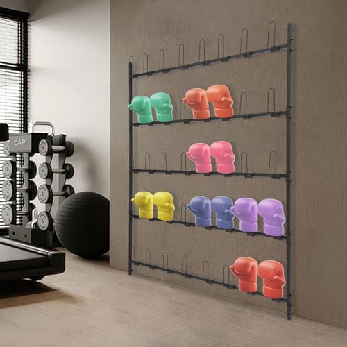 Wall Mounted Boxing Glove Storage Rack, 5-Tier Holder with Hooks, Storage Organizer for Home Gym Training Room