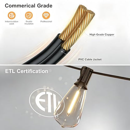 100FT Remote Outdoor String Lights for Outside, 50+2 LED Waterproof Shatterproof Edison Dimmable Timer Bulbs, 2500K Warm White Patio Lights for Garden Backyard Yard Hanging Lighting - size: 100FT