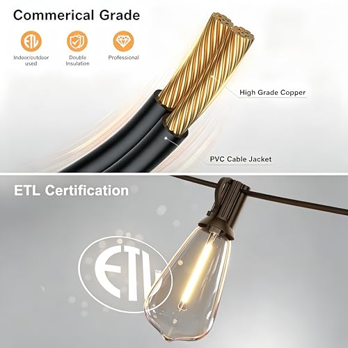 Outdoor String Lights 50FT 26 LED, Waterproof Dimmable Patio Lights - size: 50FT(27 Bulbs)