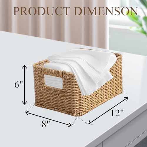 YRMT Rattan Storage Basket Pantry Baskets with Built-in Handles Wicker Baskets for Organizing Waterproof Woven Nature 12" x 8" x6" - size: 12"x8"x6"