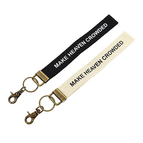 Make Heaven Crowded Christian Keychain Cotton Wristlet Keychain Bronze Key Fob Soft Car Keychain Wristlet - color: White&black