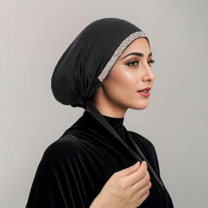PURFUN 2 Pcs Muslim Inner Hijab Caps Women Girls Stretchy Breathable Full Cover Undercap Tube Bonnet Under Scarf Hats Beanie - color: Black+khaki/2pcs