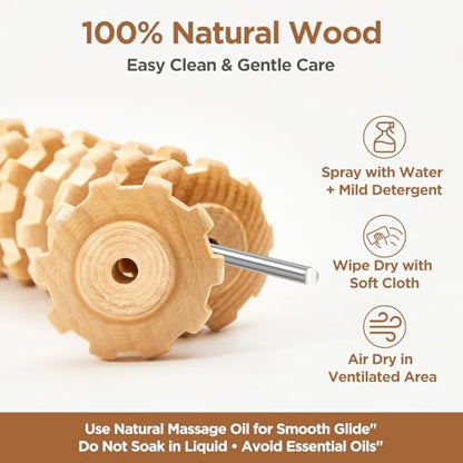 Wooden Cellulite Massage Roller for Legs and Thighs - Handheld Fascia Blaster Tool for Muscle Relief, Lymphatic Drainage & Body Sculpting - Anti Cellulite Massager for Women and Men (12 Wheel) - color: Wooden Bend