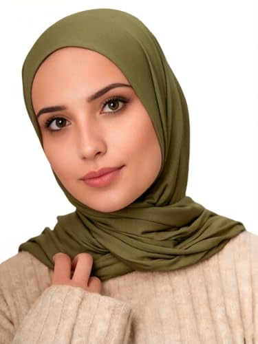 Harewom Polyester Hijab Lightweight Solid Head Wrap Scarf for Women Daily - color: Army Green