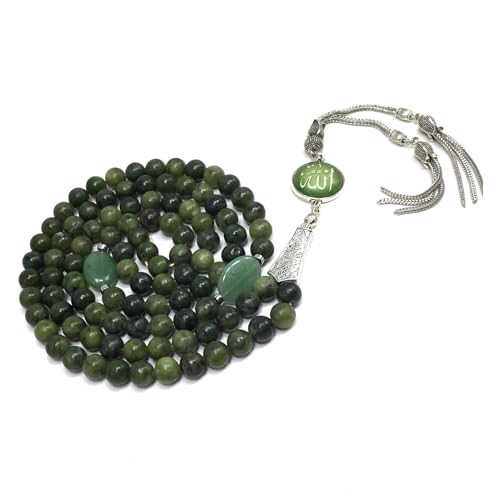 Special Prayer Beads Series -99 beads- Tesbih Tasbih Tasbeeh Misbaha Masbaha Subha Sebha Sibha (Taiwan Green Jade -8mm, 99 Beads) - color: Taiwan Green Jade -8mm, 99 Beads