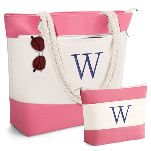 YOOLIFE Beach Bags for Women - Travel Canvas Beach Tote, Pool Waterproof Bag, Travel Essentials, Gifts for Women Birthday - color: Pink, style: W