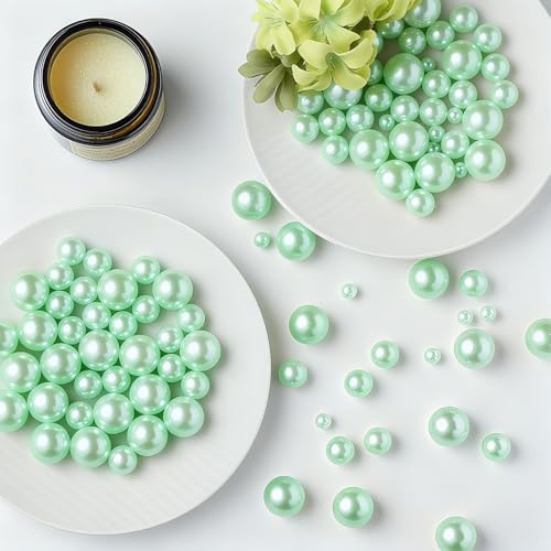 UDU 200 Pcs Vase Filler Pearl Beads No Hole Faux Polish Pearls for Centerpieces Vases Beads for vases Home Birthday Wedding Party Table Decor (Light Green) - color: Light Green