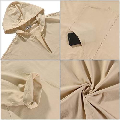 YAOHUOLE Men's Long Sleeve Kaftan Side Split Long Gown Thobe Hooded Men Caftan - color: Khaki, size: XX-Large