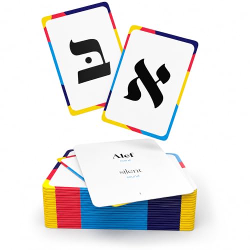 The Dreidel Company Single Pack Aleph Bet Hebrew Alphabet Flashcards – Laminated Hebrew Letter Cards with Transliteration for Kids and Beginners - style: Single