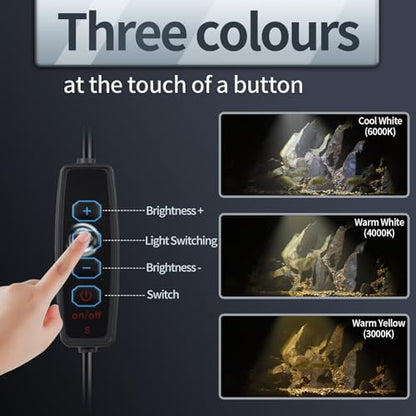 3W LED Aquarium Light, Clip On Fish Tank Lamp | Full Spectrum, 3 Color Modes, Adjustable Beam, Aluminum Housing, Terrarium & Coral